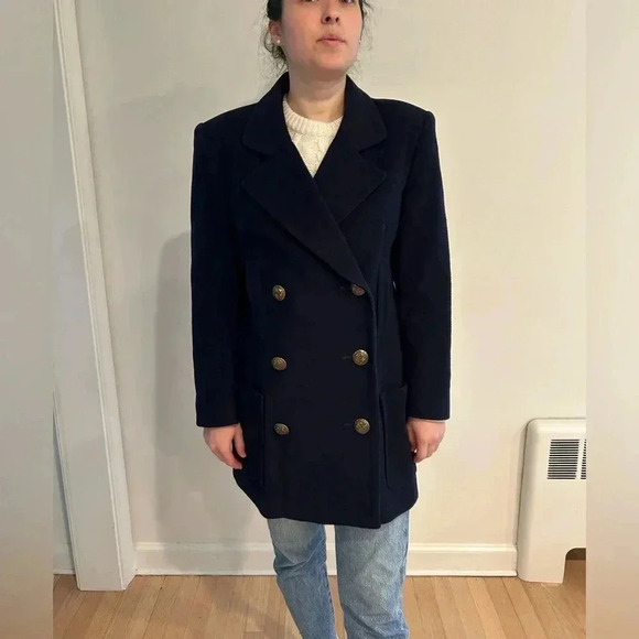 J. MCLAUGHLIN Vintage Wool Double Breasted Pea Coat Navy J Crew Ralph Lauren 8 - Picture 3 of 9